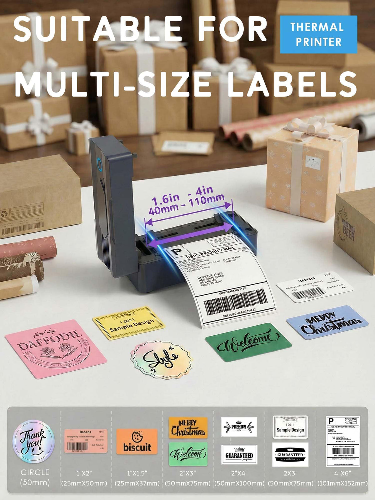 Bluetooth Thermal Shipping Label Printer 4x6 Black J533856