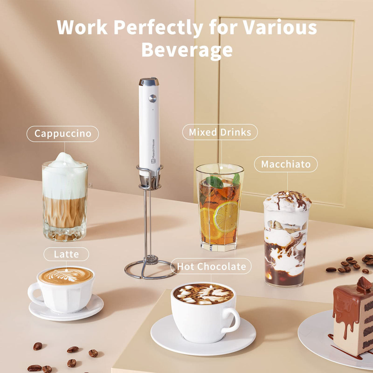 Rechargeable Milk Frother with 2 Detachable Whisks W958652