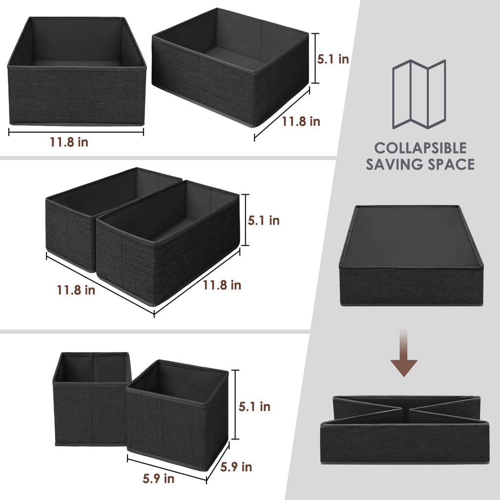 6 Pack Black Fabric Drawer Organizer H586