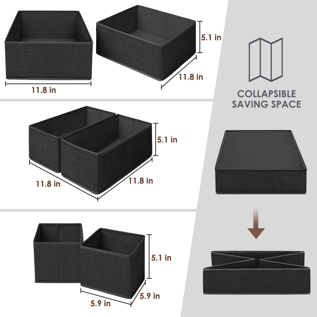 6 Pack Black Fabric Drawer Organizer H586
