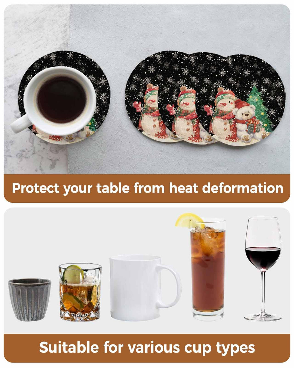 Black Retro Linen Ceramic Stone Coasters Set of 6 with Holder I6597