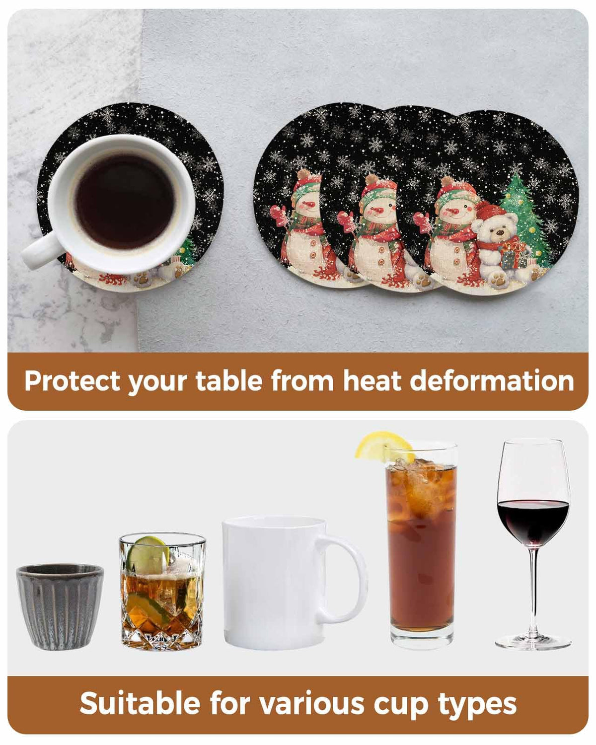 Black Retro Linen Ceramic Stone Coasters Set of 6 with Holder I6597