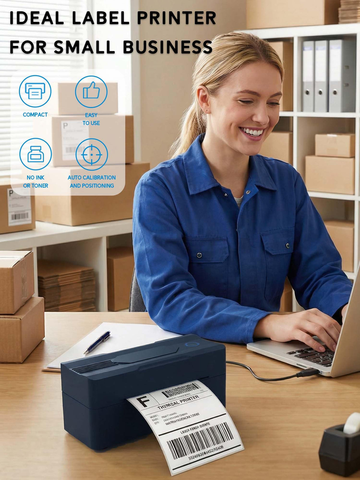 Bluetooth Thermal Shipping Label Printer 4x6 Black J533856