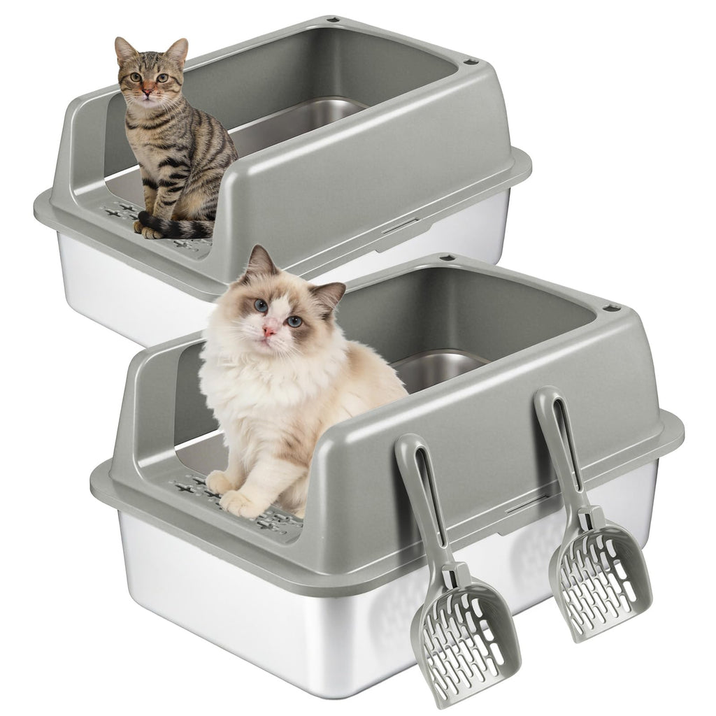2 Pack Large Semi-Enclosed Stainless Steel Cat Litter Box with Lid R6947