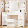 11 Drawer Makeup Vanity Desk with Mirror and Lights, Stool Z83954