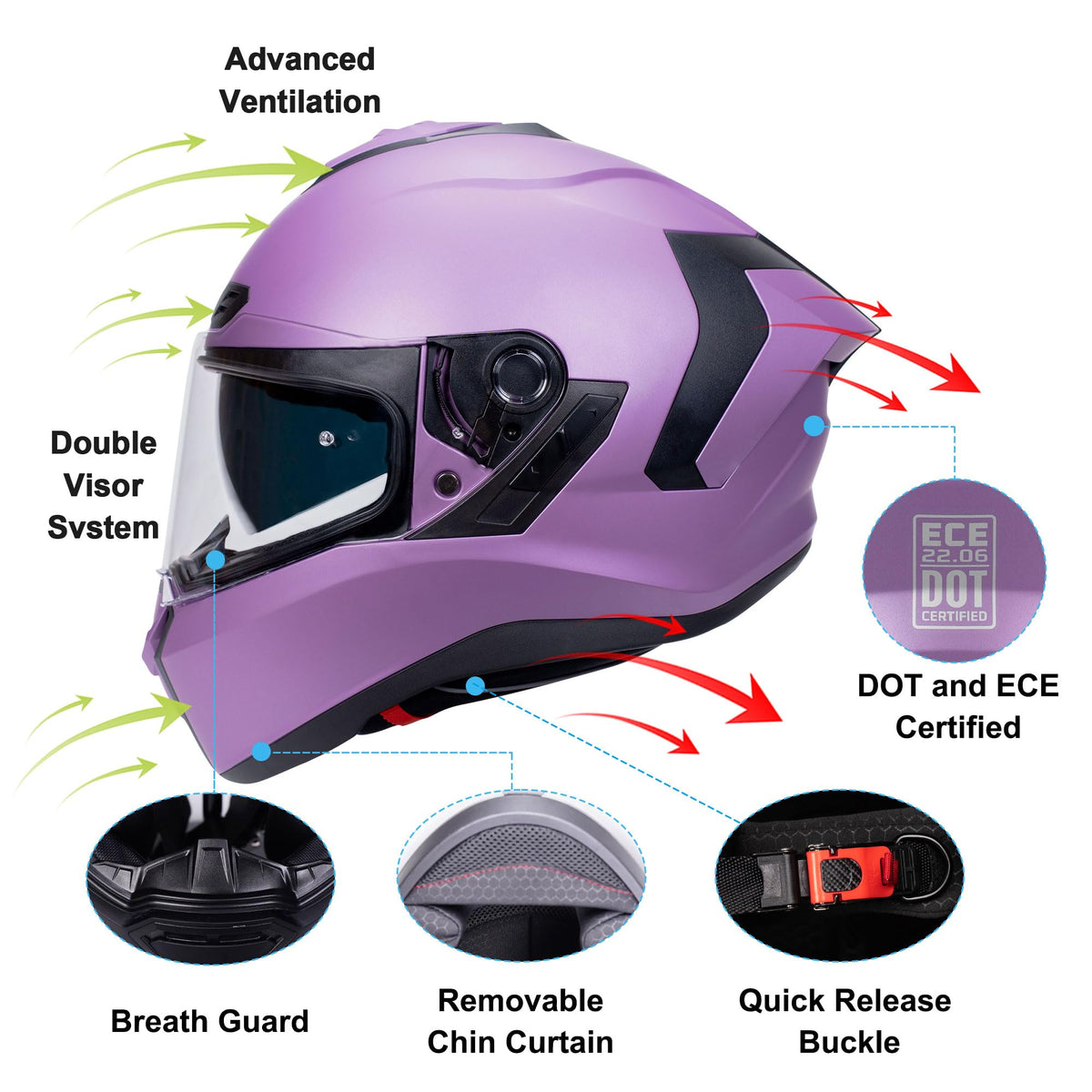 Dual Visor Full Face Motorcycle Helmet J525