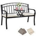 Black 2-Seat Metal Garden Bench with Cushion U60516