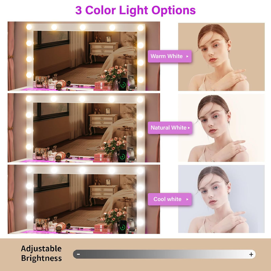 45" Large White Vanity Desk with RGB Lighting Z545385