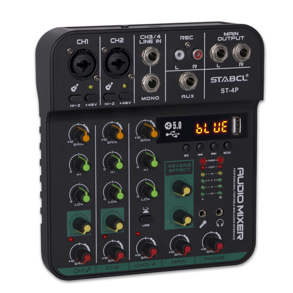 4 Channel Audio Mixer with USB BT 48V Phantom Power Q354