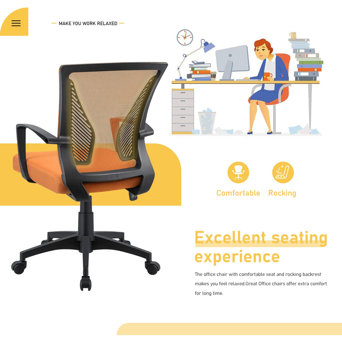 Orange Mid Back Mesh Ergonomic Office Chair with Armrest B15152