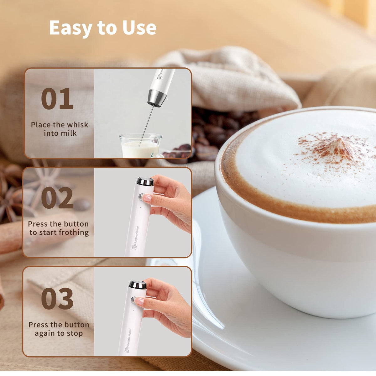 Rechargeable Milk Frother with 2 Detachable Whisks W958652
