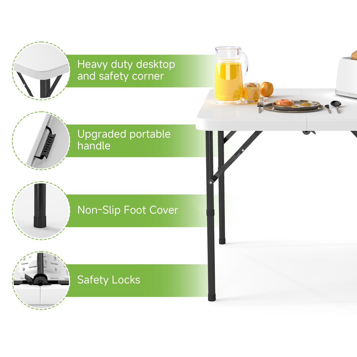 34" Square Folding Table with Handle and Removable Legs, White L5903