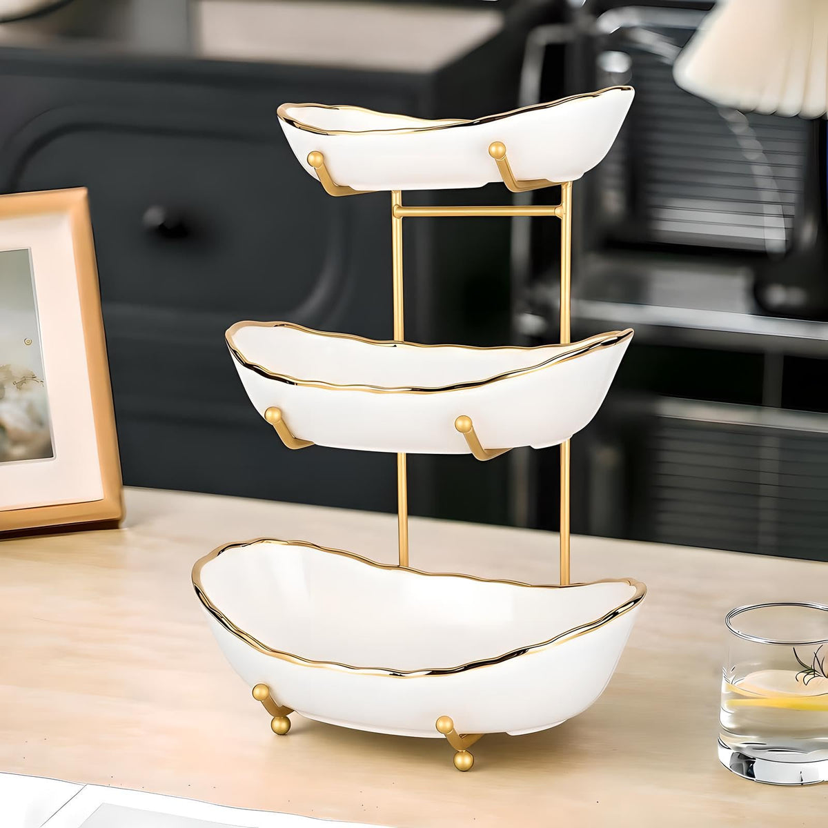 3 Tier White Ceramic Fruit Bowl F31261