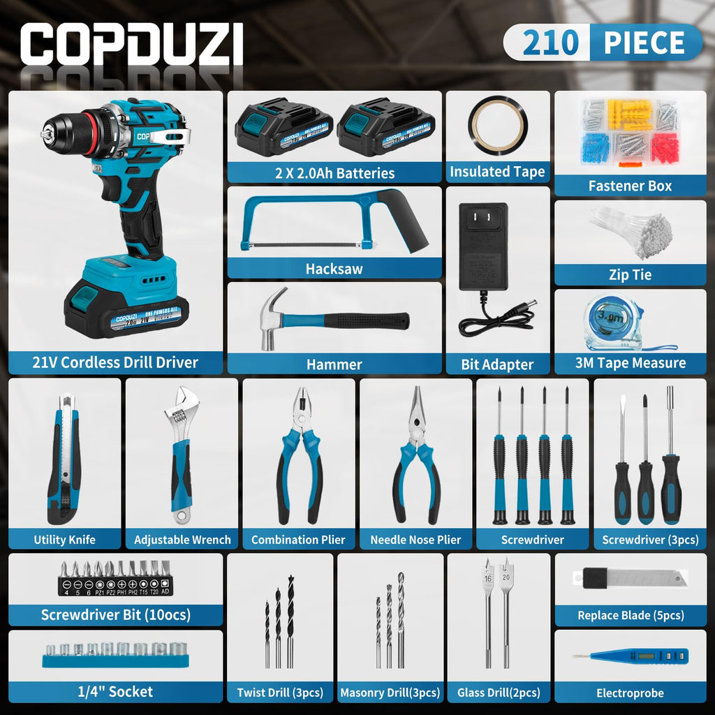 21V Cordless Brushless Drill Driver Combo Kit with 2x2.0Ah Battery L257486
