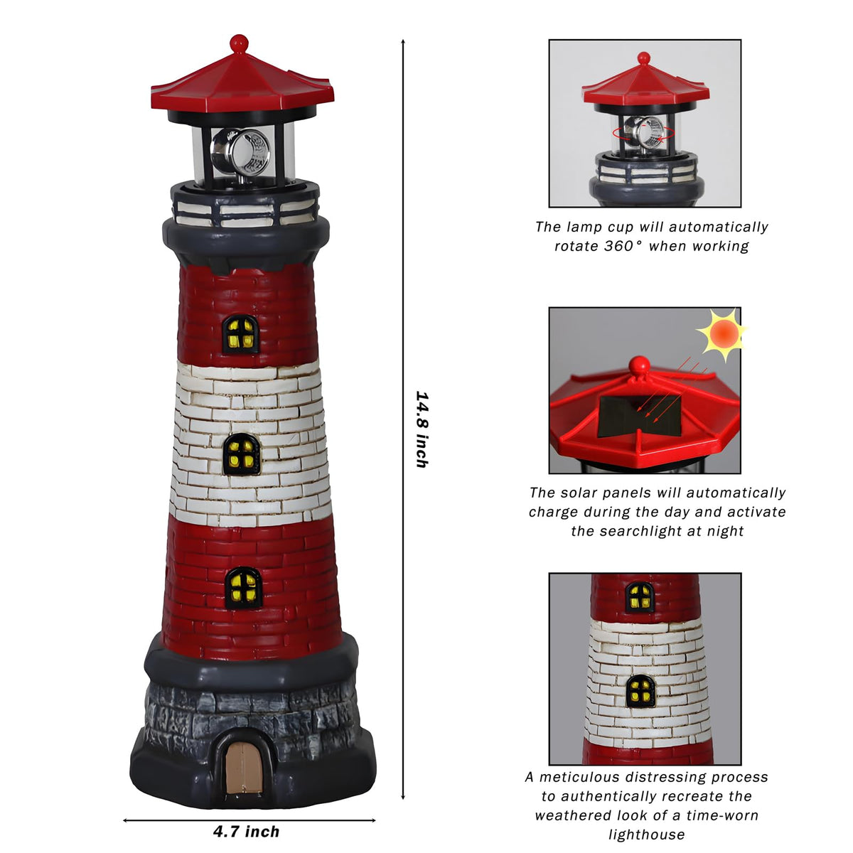 Solar Outdoor Lighthouse Garden Statue W7467