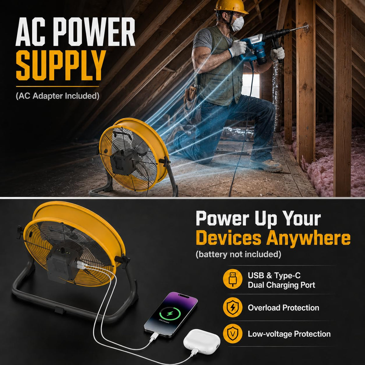 12" Battery Powered Cordless Floor Fan S84325