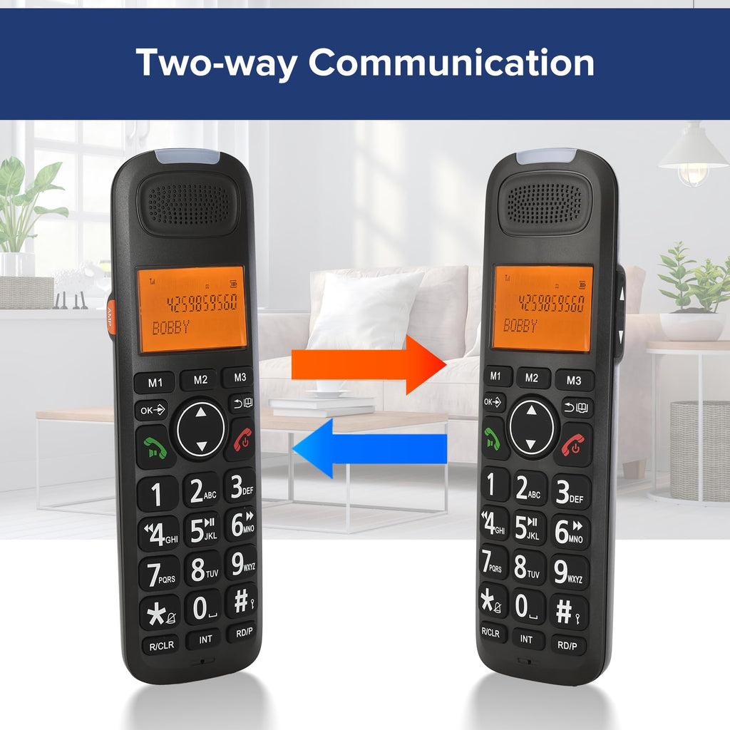 Black Cordless Phone System with Answering Machine, 3 Handsets B1825