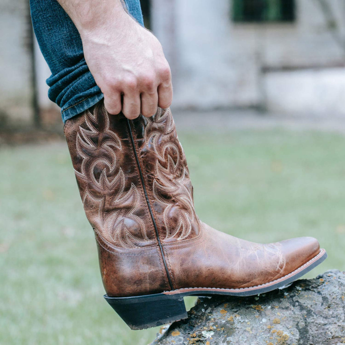 Brown Mid Calf Square Toe Pull On Boots G98428