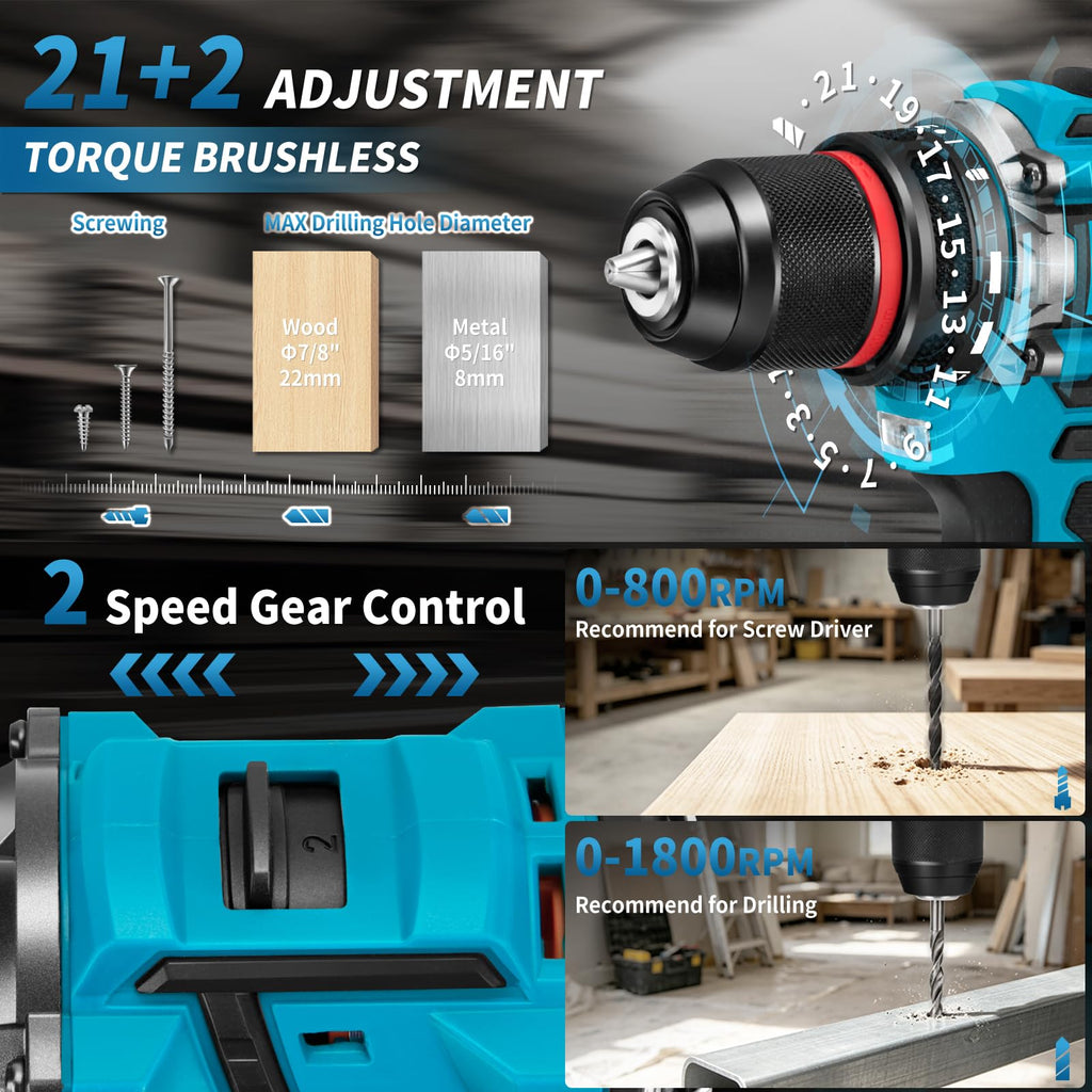 21V Cordless Brushless Drill Driver Combo Kit with 2x2.0Ah Battery L257486