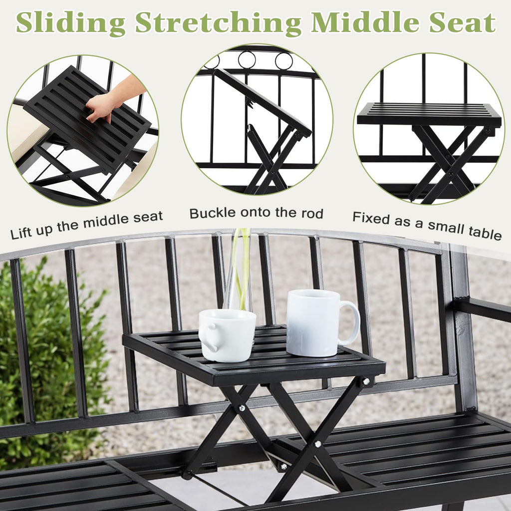 Black 2-Seat Metal Garden Bench with Cushion U60516