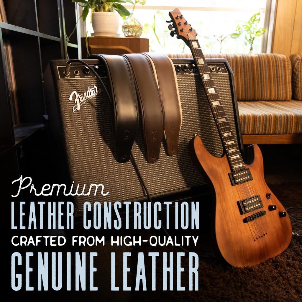 Black Leather Guitar Strap with Foam Padding D65025