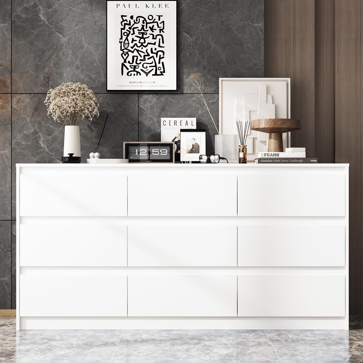 White 9 Drawer Wood Dresser R729