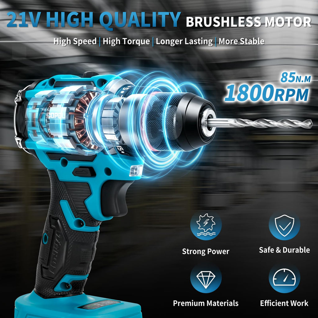 21V Cordless Brushless Drill Driver Combo Kit with 2x2.0Ah Battery L257486