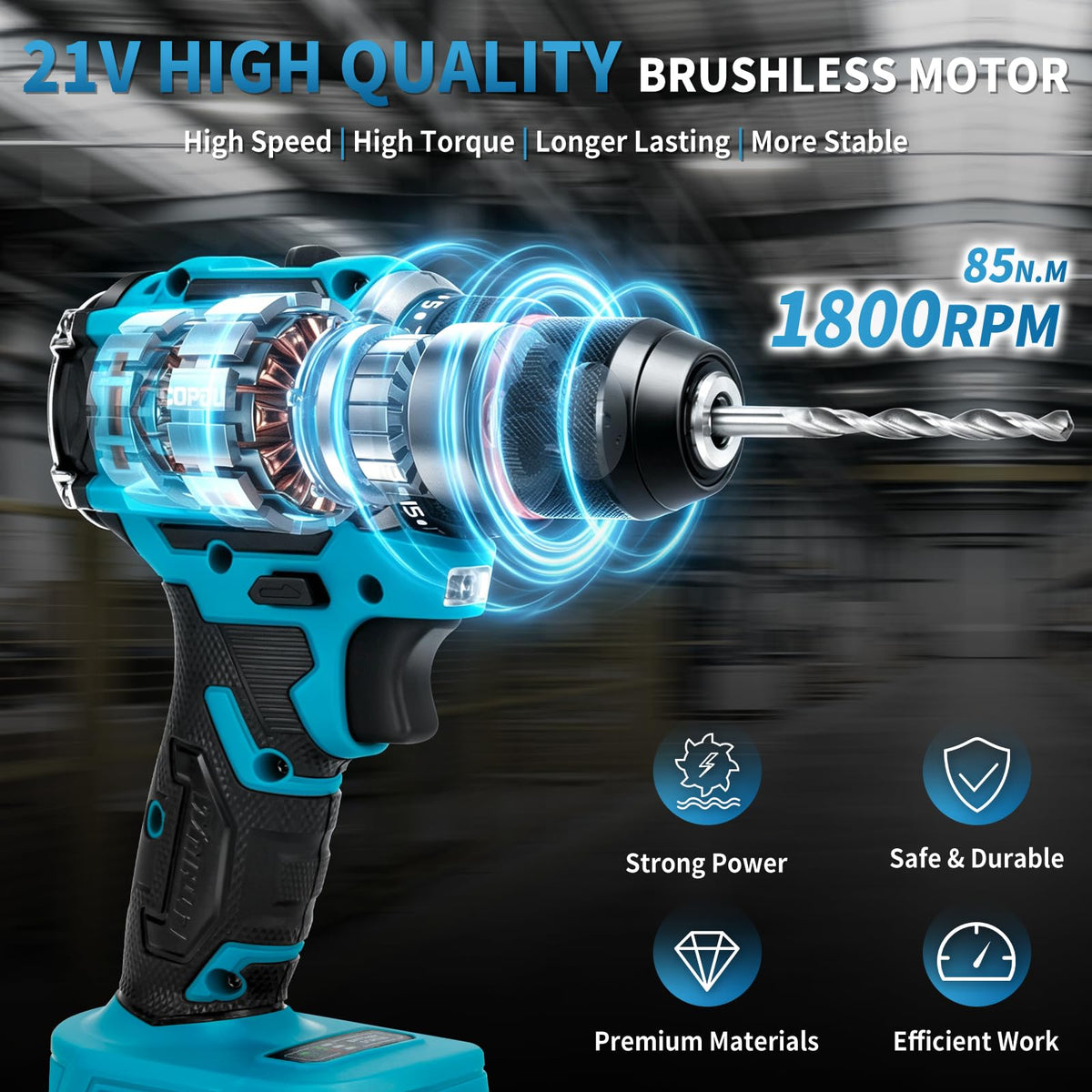 21V Cordless Brushless Drill Driver Combo Kit with 2x2.0Ah Battery L257486