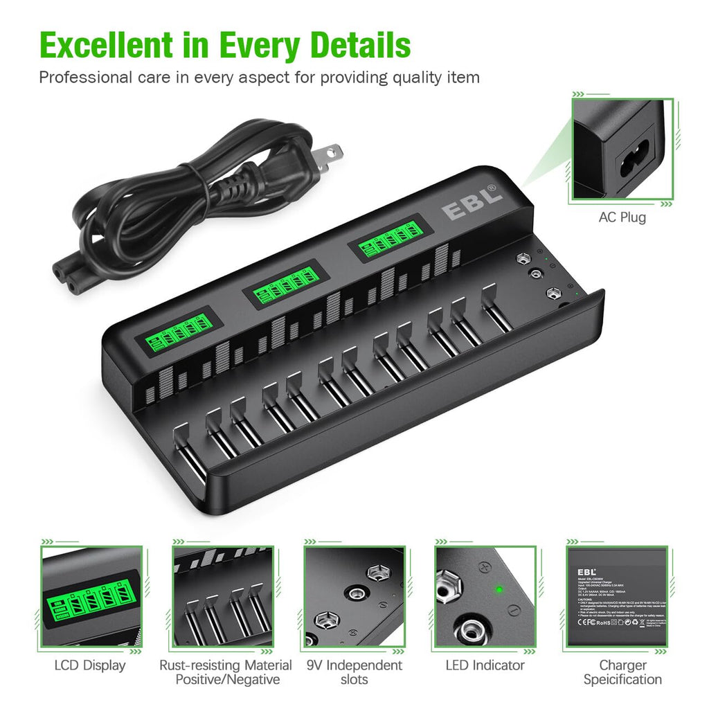 8 Pack 10000mAh Ni-MH D Rechargeable Batteries with Charger P250