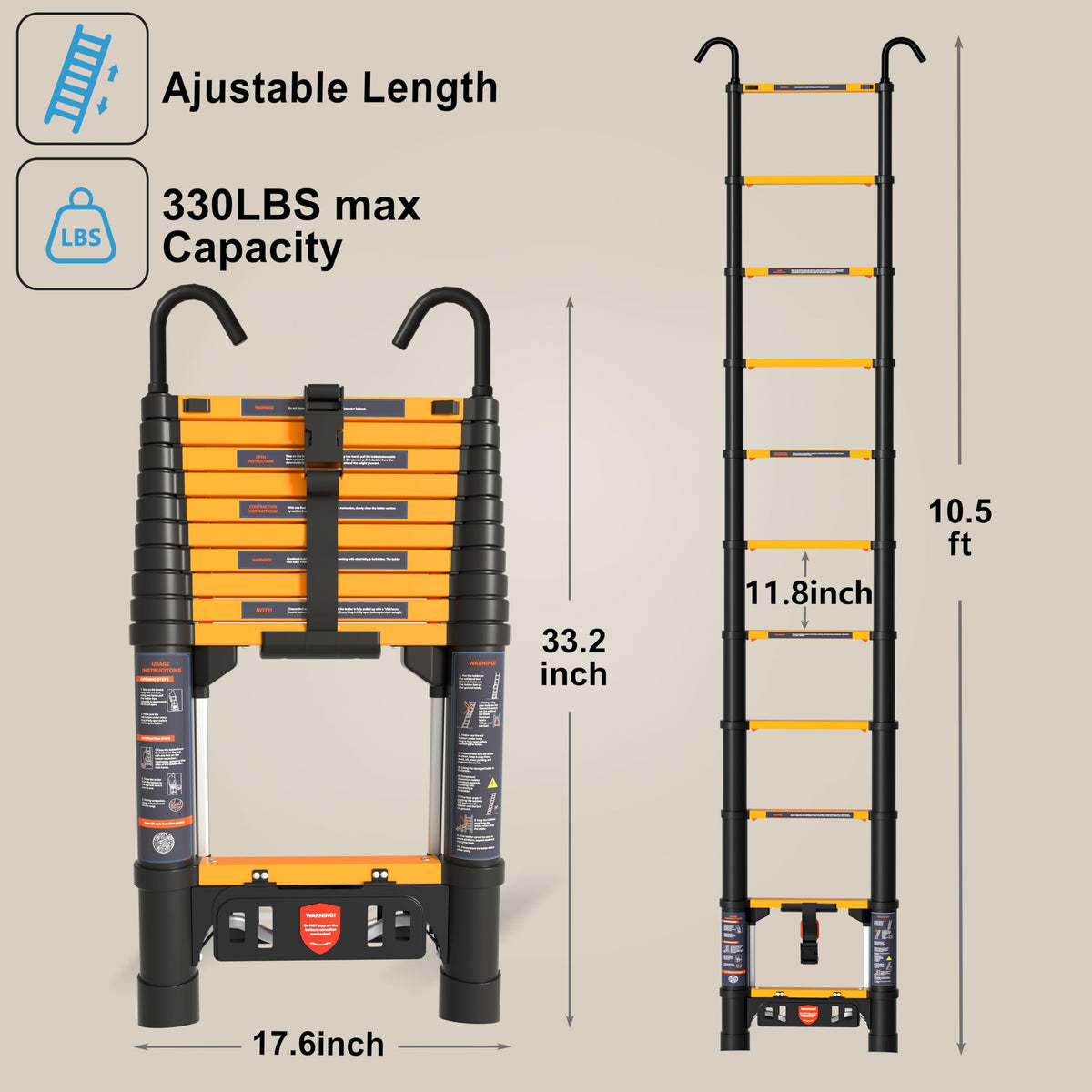 10.5FT Aluminum Telescoping Ladder N2822