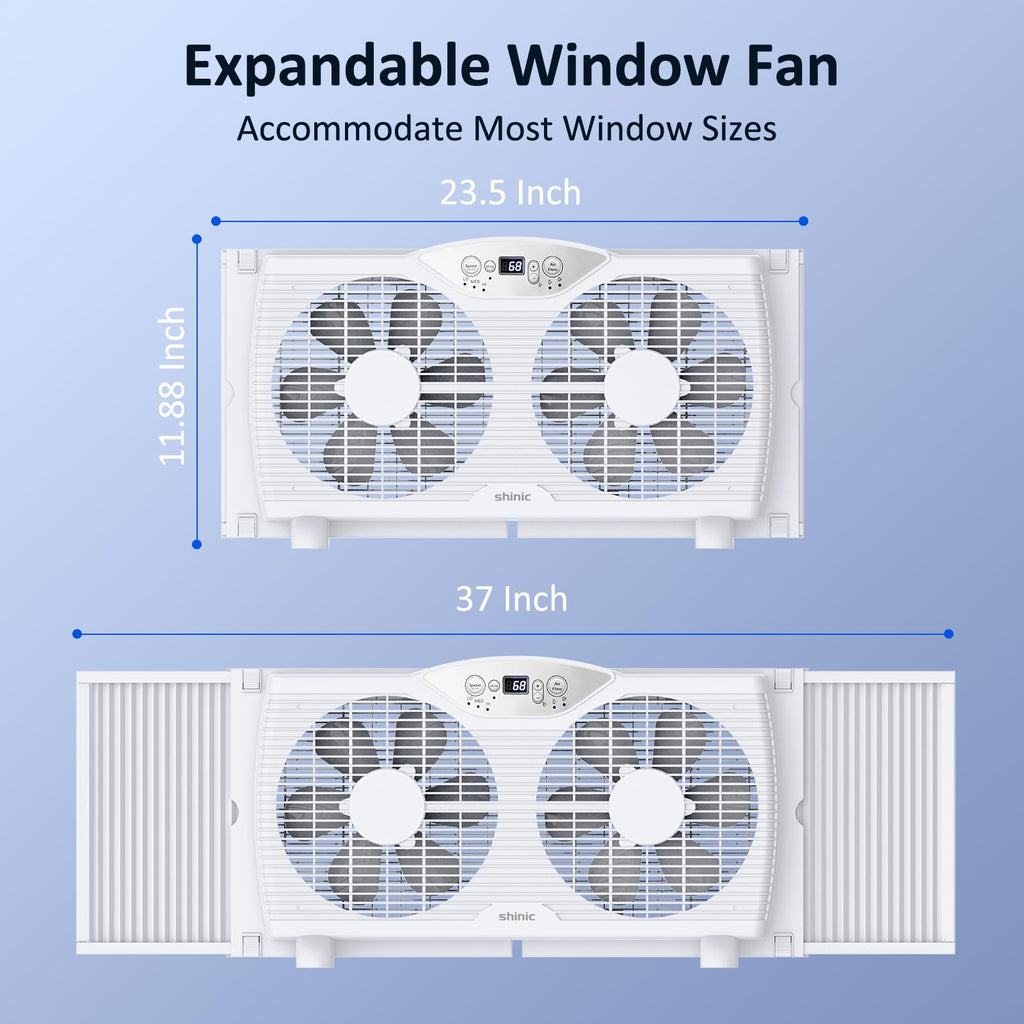 Twin Window Fan with 9-Inch Blades, 3 Speeds, Thermostat Control A769610