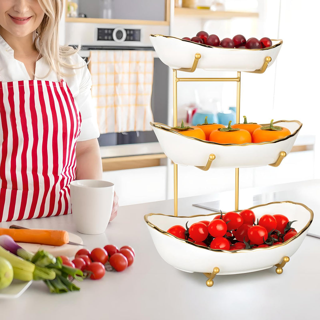 3 Tier White Ceramic Fruit Bowl F31261