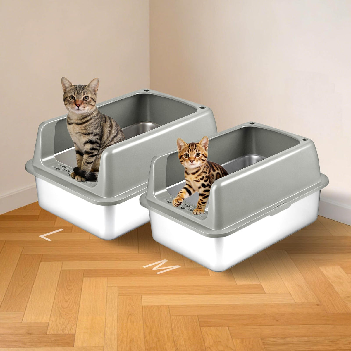 2 Pack Large Semi-Enclosed Stainless Steel Cat Litter Box with Lid R6947