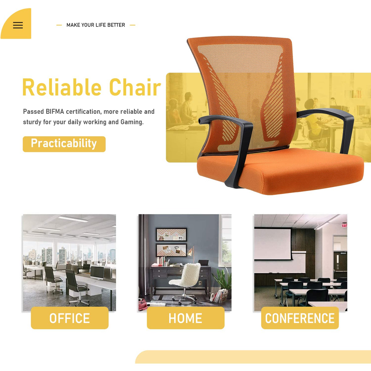 Orange Mid Back Mesh Ergonomic Office Chair with Armrest B15152