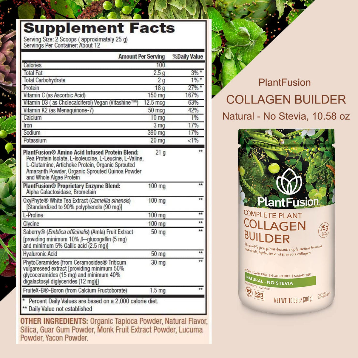 Vegan Collagen Protein Powder Unflavored 10.58 oz S936