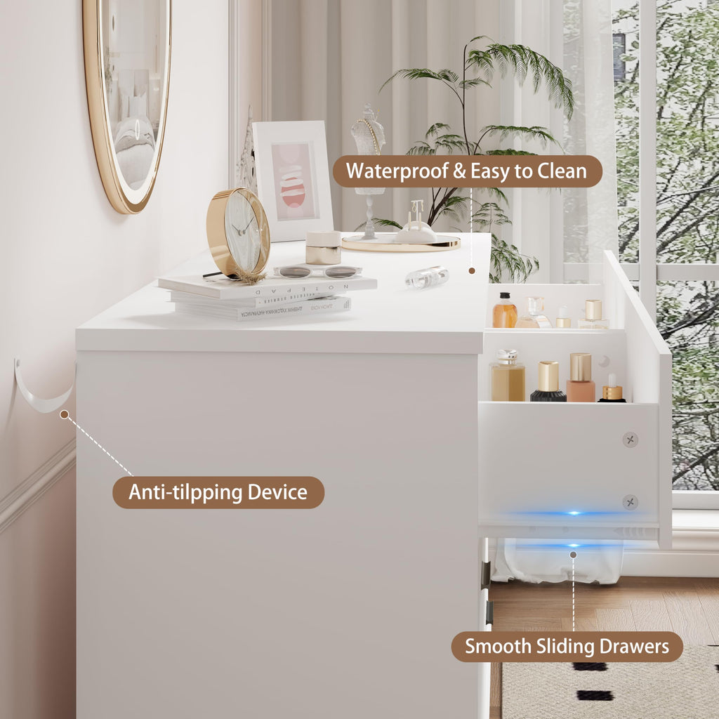 White 6 Drawer Wood Dresser L77530