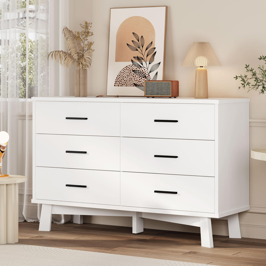 White 6 Drawer Wood Dresser L77530