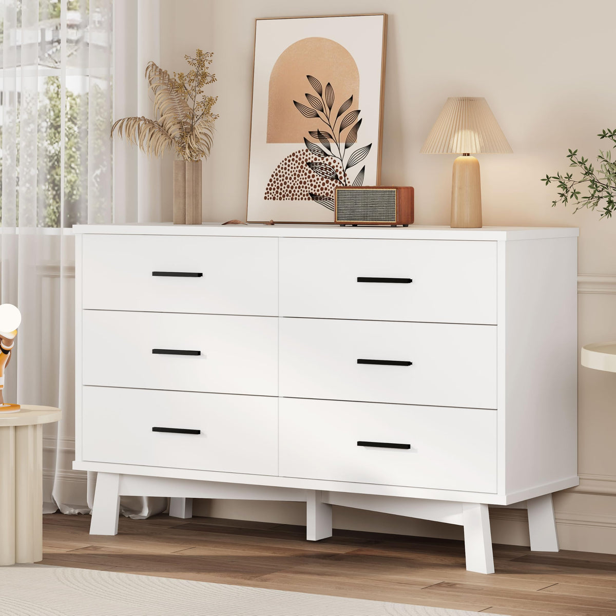White 6 Drawer Wood Dresser L77530