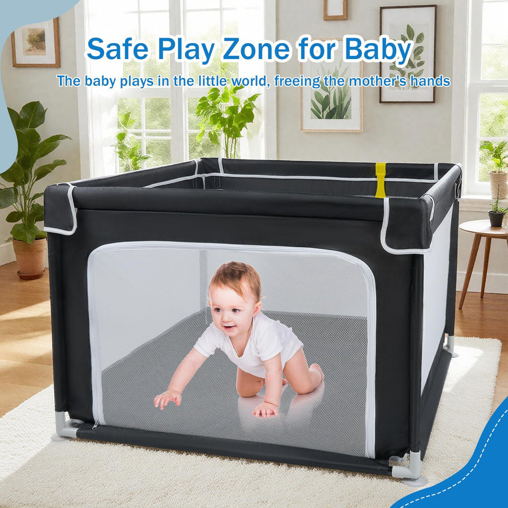 Baby Playpen with Mesh and Anti-Slip Base F3589