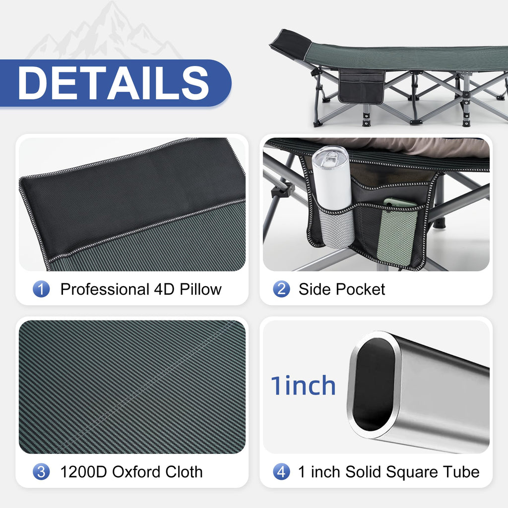 Blue Camping Cot with Cushion, Pillow and Carry Bag M339476
