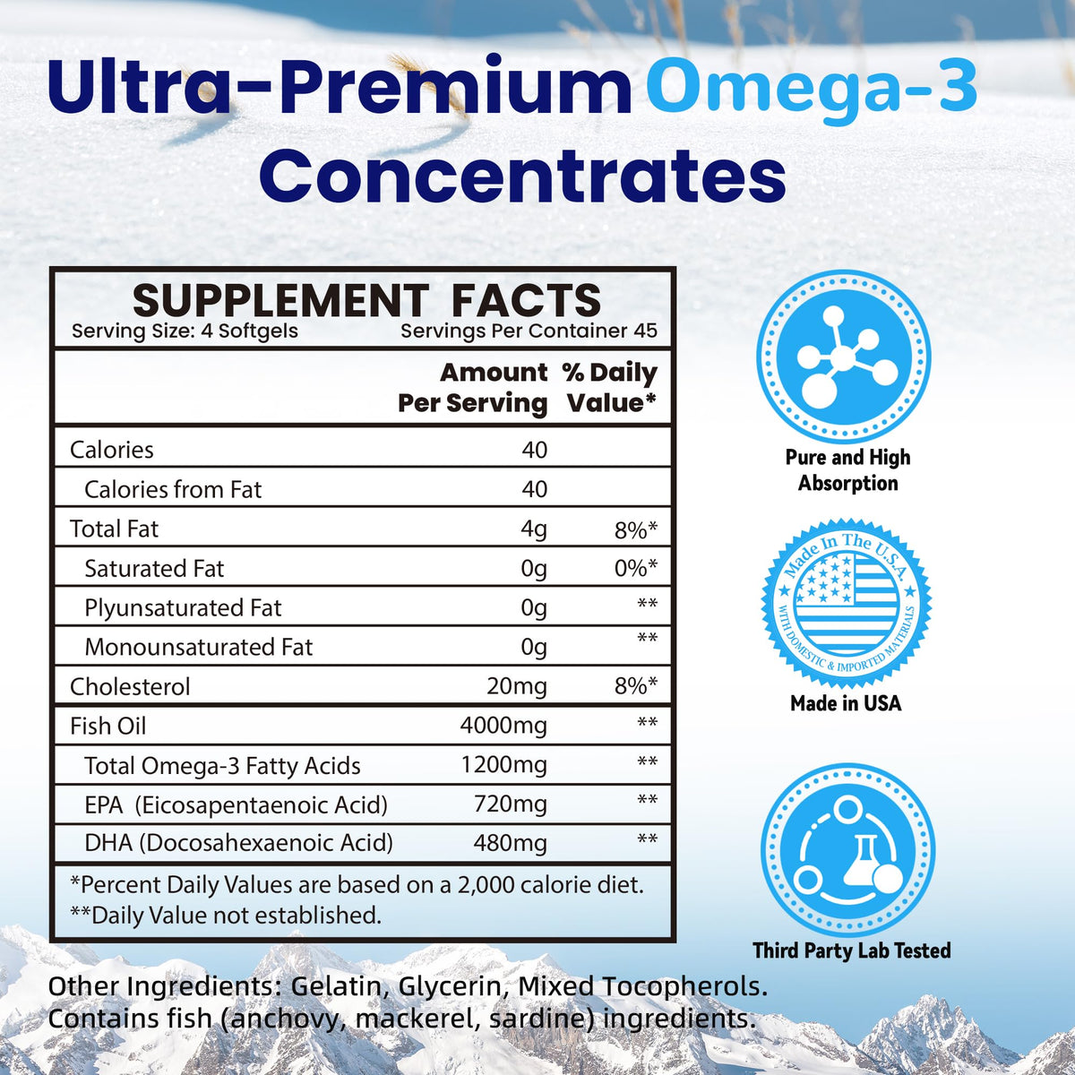 Omega 3 Fish Oil 4000mg 180 Softgels EPA & DHA H198480