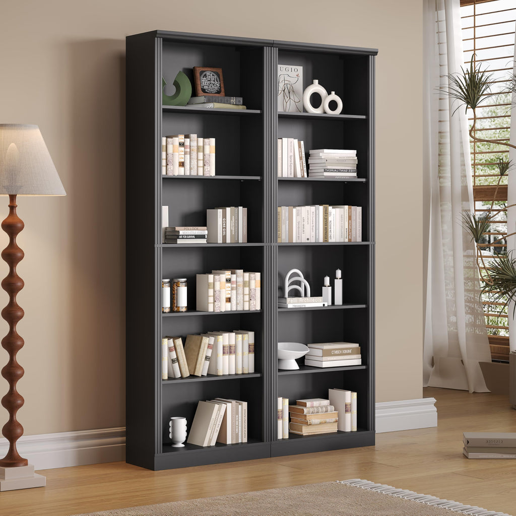 Black 75" Tall 6 Tier Adjustable Bookshelf D3625