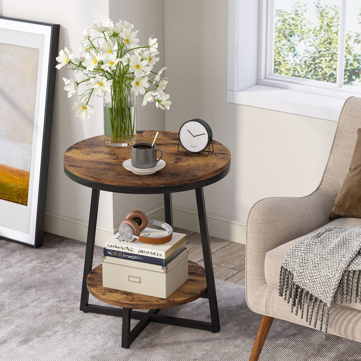 2 Tier Round End Table with Storage Shelf P3093