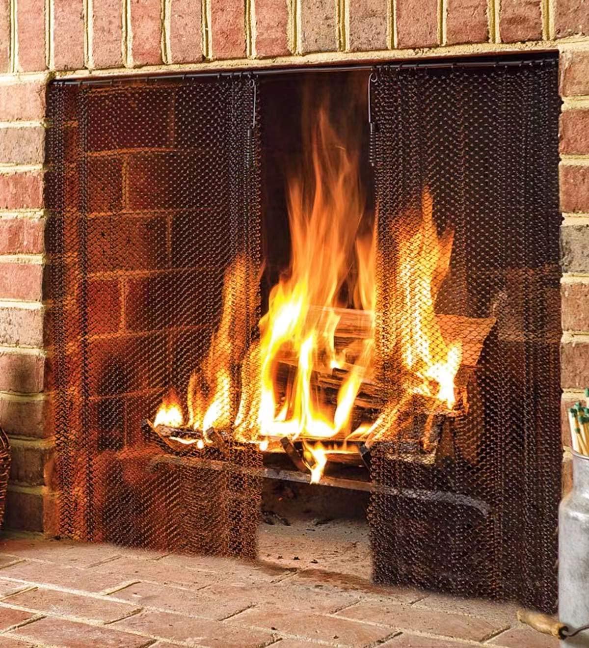 Black Fireplace Mesh Screen Curtain, Two Panels X194