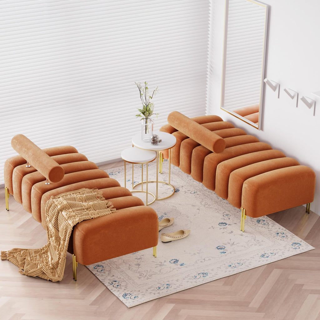 Velvet Upholstered Bench Ottoman with Adjustable Backrest A479602