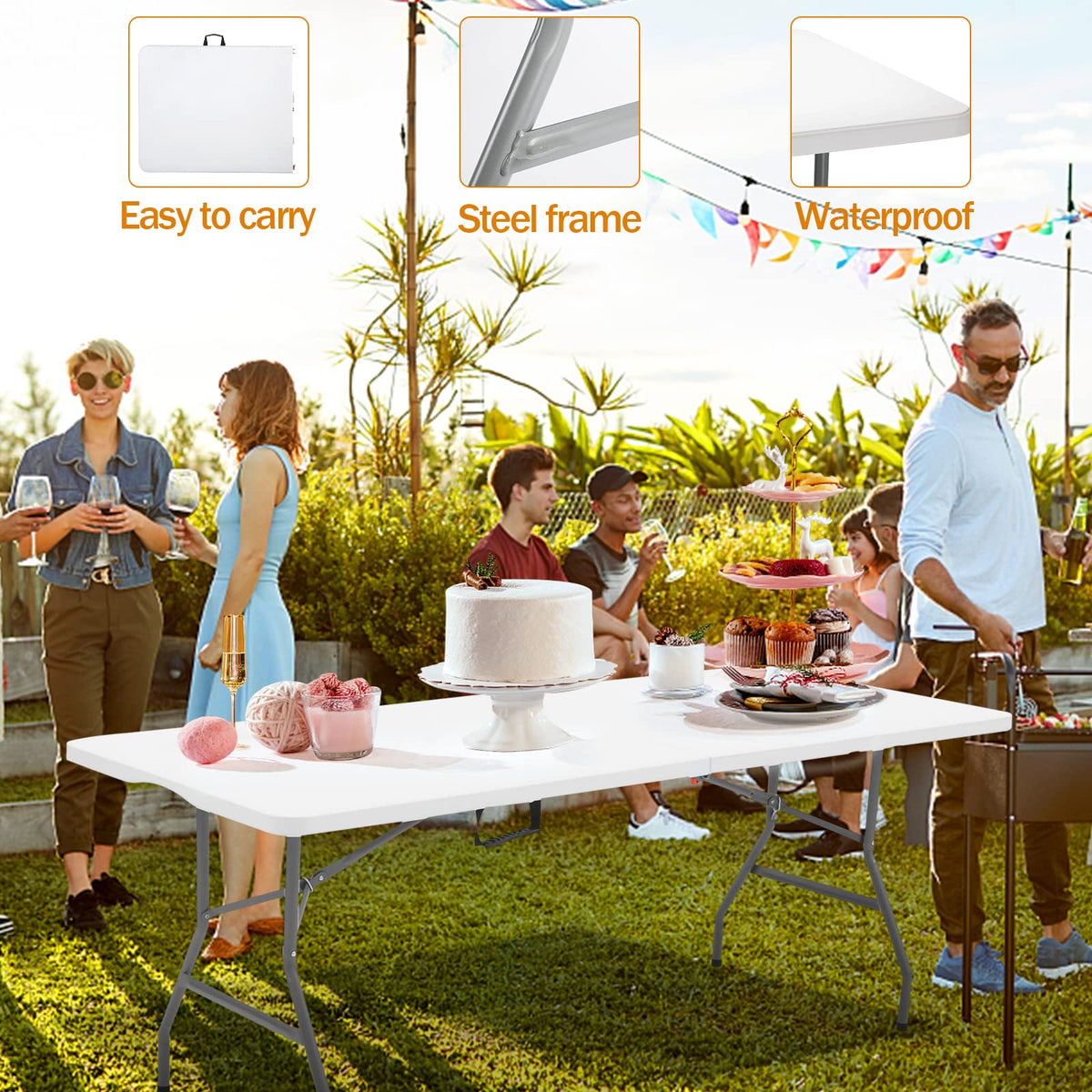 6FT White Foldable Plastic Utility Table G209458