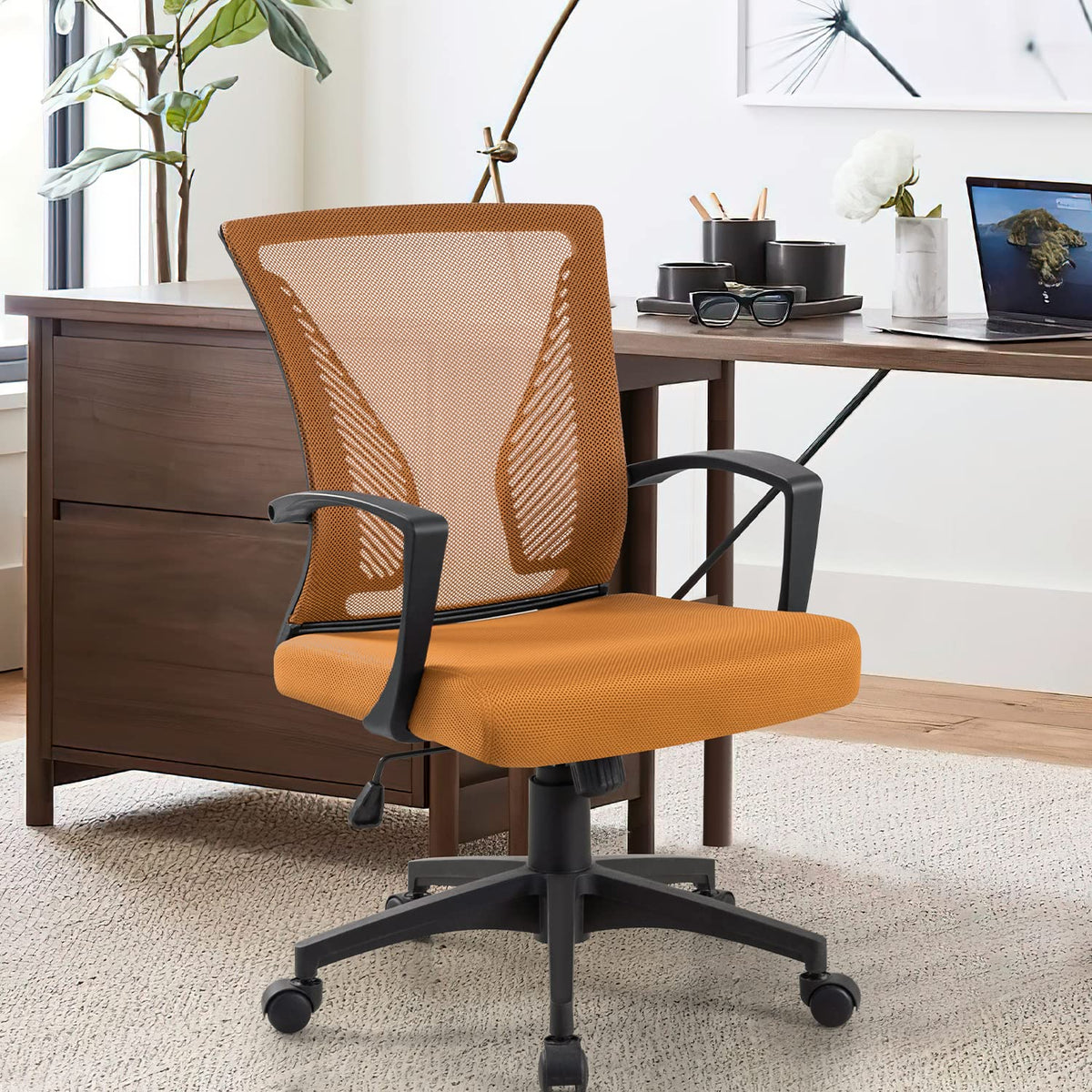 Orange Mid Back Mesh Ergonomic Office Chair with Armrest B15152