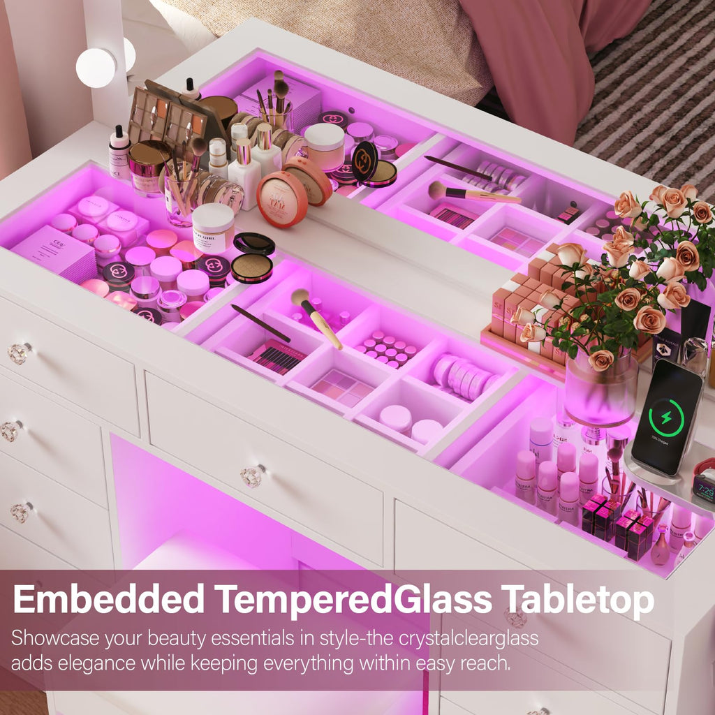 45" Large White Vanity Desk with RGB Lighting Z545385