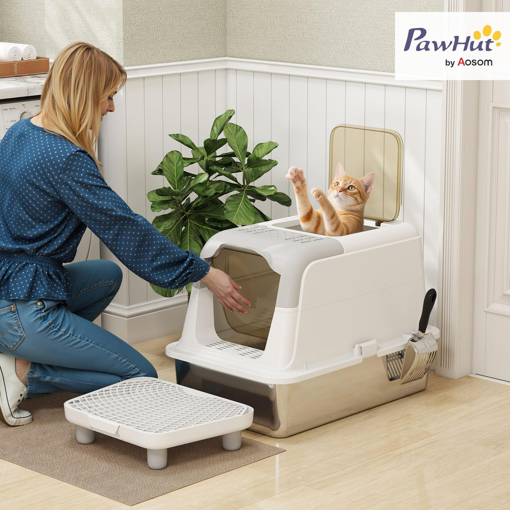 Extra Large Enclosed Stainless Steel Cat Litter Box Z55022