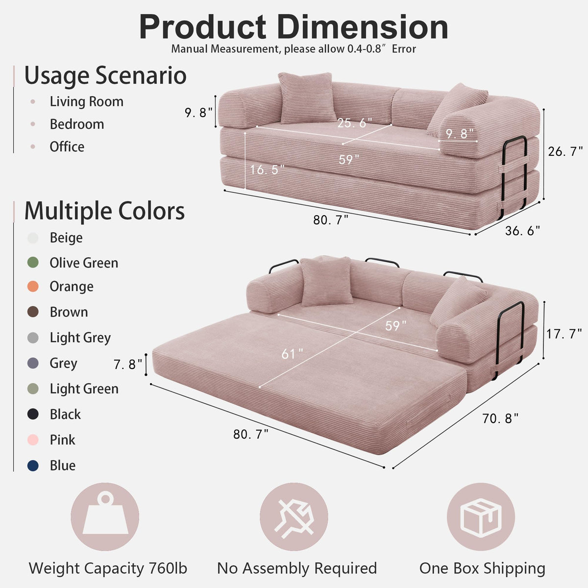 78 inch Sofa Bed Sleeper Couch D957